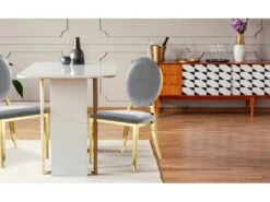 Lot De 2 Chaises Médaillon Sofia Velours Argent Pieds Or -Mobilia Boutique chaise 13699525