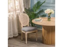 Lot De 2 Chaises En Bois Et Cannage Avec Assise En Tissu Gris Fonce -Mobilia Boutique chaise 13878965