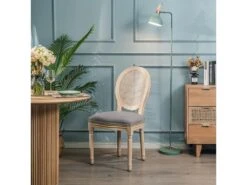 Lot De 2 Chaises En Bois Et Cannage Avec Assise En Tissu Gris Fonce -Mobilia Boutique chaise 13878967