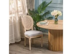 Lot De 2 Chaises En Bois Et Cannage Avec Assise En Tissu Gris Clair -Mobilia Boutique chaise 13878977