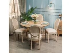 Lot De 2 Chaises En Bois Et Cannage Avec Assise En Tissu Beige -Mobilia Boutique chaise 13878987