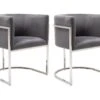 Lot De 2 Chaises Avec Accoudoirs - Velours Et Acier Inoxydable - Gris Et Chromé - PERIA De Pascal MORABITO -Mobilia Boutique chaise 13884375