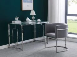 Lot De 2 Chaises Avec Accoudoirs - Velours Et Acier Inoxydable - Gris Et Chromé - PERIA De Pascal MORABITO -Mobilia Boutique chaise 13884403