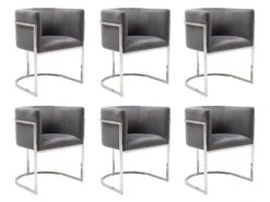 Lot De 6 Chaises Avec Accoudoirs - Velours Et Acier Inoxydable - Gris Et Chromé - PERIA De Pascal MORABITO -Mobilia Boutique chaise 13885597