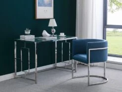 Lot De 2 Chaises Avec Accoudoirs - Velours Et Acier Inoxydable - Bleu Et Chromé - PERIA De Pascal MORABITO -Mobilia Boutique chaise 13887021