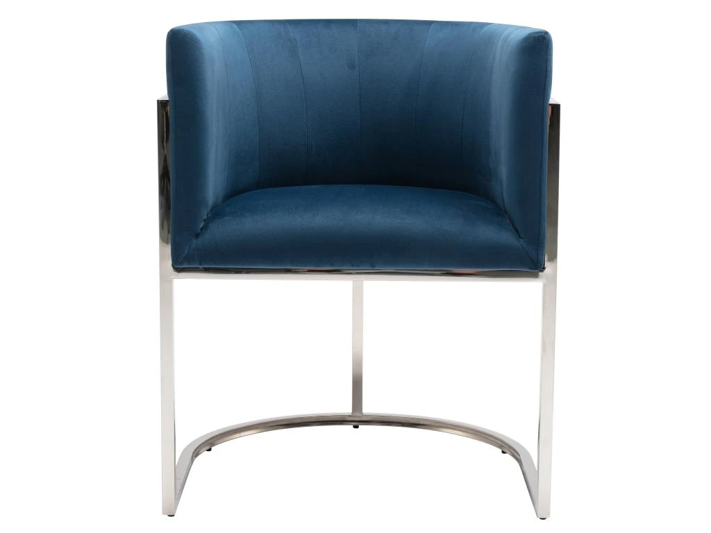 Lot De 6 Chaises Avec Accoudoirs - Velours Et Acier Inoxydable - Bleu Et Chromé - PERIA De Pascal MORABITO 5 Lot De 6 Chaises Avec Accoudoirs - Velours Et Acier Inoxydable - Bleu Et Chromé - PERIA De Pascal MORABITO – Image 3