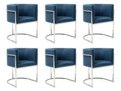 Lot De 6 Chaises Avec Accoudoirs - Velours Et Acier Inoxydable - Bleu Et Chromé - PERIA De Pascal MORABITO 17 Lot De 6 Chaises Avec Accoudoirs - Velours Et Acier Inoxydable - Bleu Et Chromé - PERIA De Pascal MORABITO -Mobilia Boutique chaise 13888141