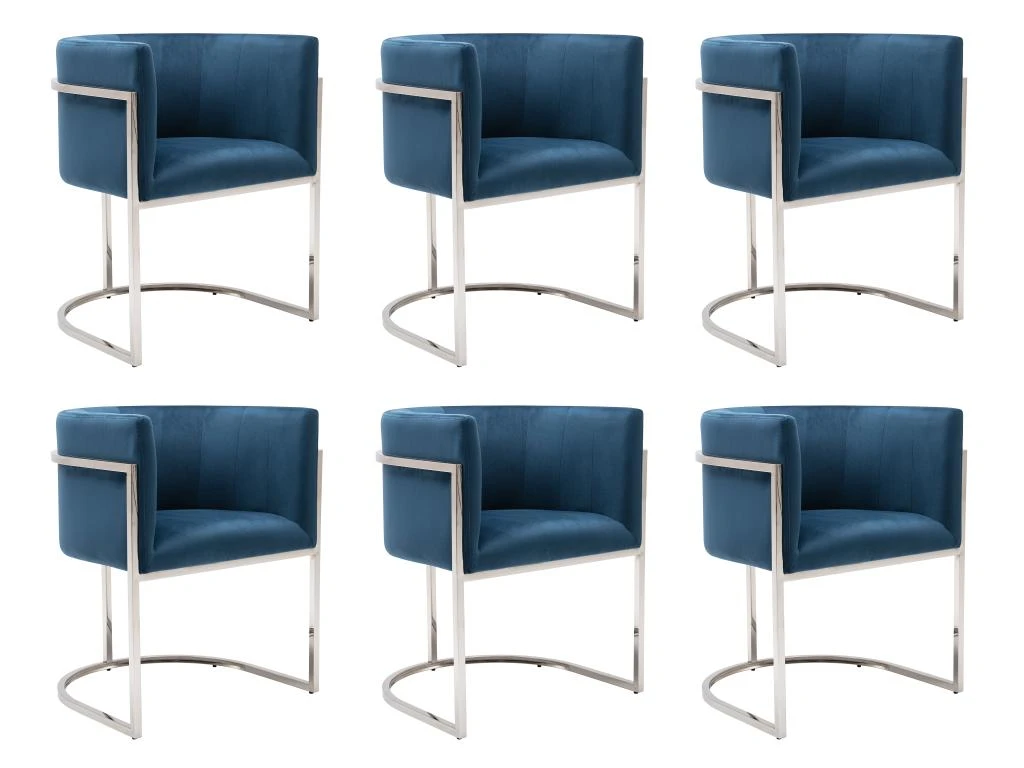 Lot De 6 Chaises Avec Accoudoirs - Velours Et Acier Inoxydable - Bleu Et Chromé - PERIA De Pascal MORABITO 10 Lot De 6 Chaises Avec Accoudoirs - Velours Et Acier Inoxydable - Bleu Et Chromé - PERIA De Pascal MORABITO – Image 8