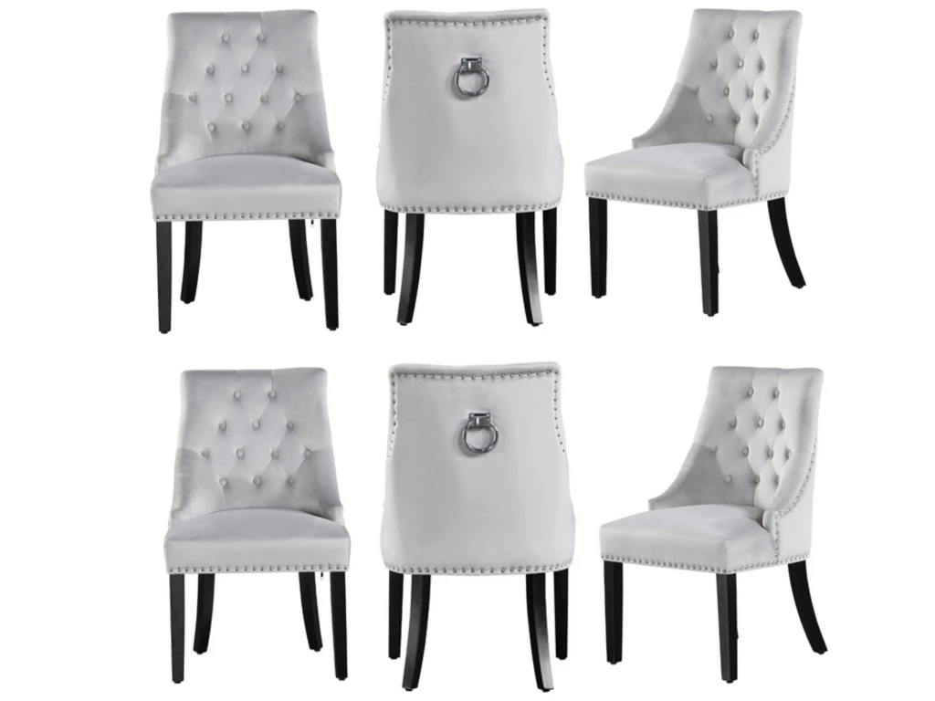 Ensemble De 6 Chaises De Salle à Manger Windsor - Rembourrage En Velours Moelleux Et Pieds En Bois Massif Robustes - Parfait Pour Votre Salle à Manger Et Salon - Gris Clair 3 Ensemble De 6 Chaises De Salle à Manger Windsor - Rembourrage En Velours Moelleux Et Pieds En Bois Massif Robustes - Parfait Pour Votre Salle à Manger Et Salon - Gris Clair