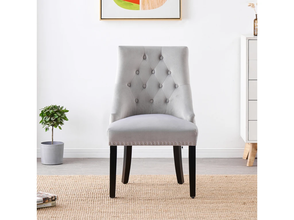 Ensemble De 6 Chaises De Salle à Manger Windsor - Rembourrage En Velours Moelleux Et Pieds En Bois Massif Robustes - Parfait Pour Votre Salle à Manger Et Salon - Gris Clair 4 Ensemble De 6 Chaises De Salle à Manger Windsor - Rembourrage En Velours Moelleux Et Pieds En Bois Massif Robustes - Parfait Pour Votre Salle à Manger Et Salon - Gris Clair – Image 2