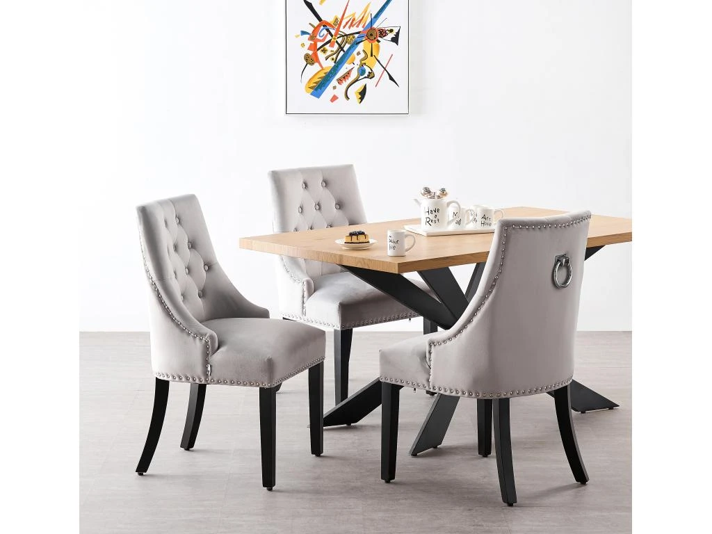 Ensemble De 6 Chaises De Salle à Manger Windsor - Rembourrage En Velours Moelleux Et Pieds En Bois Massif Robustes - Parfait Pour Votre Salle à Manger Et Salon - Gris Clair 12 Ensemble De 6 Chaises De Salle à Manger Windsor - Rembourrage En Velours Moelleux Et Pieds En Bois Massif Robustes - Parfait Pour Votre Salle à Manger Et Salon - Gris Clair – Image 10