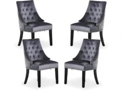 Ensemble De 4 Chaises De Salle à Manger Windsor - Rembourrage En Velours Moelleux Et Pieds En Bois Massif Robustes - Parfait Pour Votre Salle à Manger Et Salon - Gris Foncé