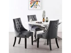 Ensemble De 4 Chaises De Salle à Manger Windsor - Rembourrage En Velours Moelleux Et Pieds En Bois Massif Robustes - Parfait Pour Votre Salle à Manger Et Salon - Gris Foncé -Mobilia Boutique chaise 13971293