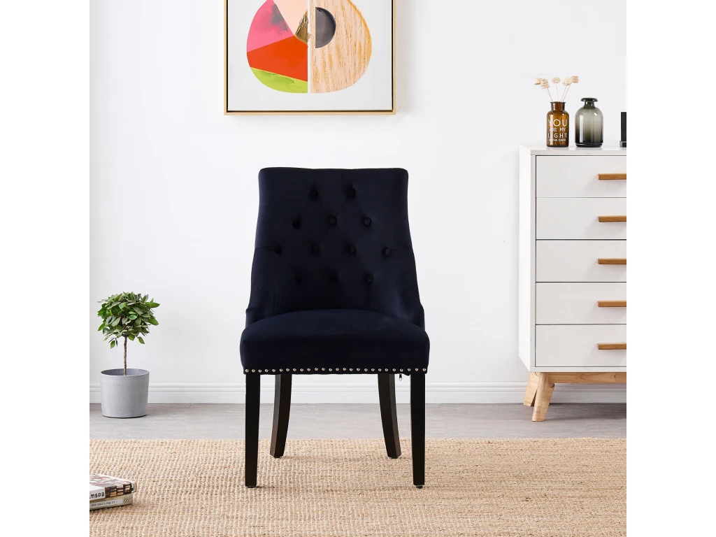 Ensemble De 2 Chaises De Salle à Manger Windsor - Rembourrage En Velours Moelleux Et Pieds En Bois Massif Robustes - Parfait Pour Votre Salle à Manger Et Salon - Noir 4 Ensemble De 2 Chaises De Salle à Manger Windsor - Rembourrage En Velours Moelleux Et Pieds En Bois Massif Robustes - Parfait Pour Votre Salle à Manger Et Salon - Noir – Image 2