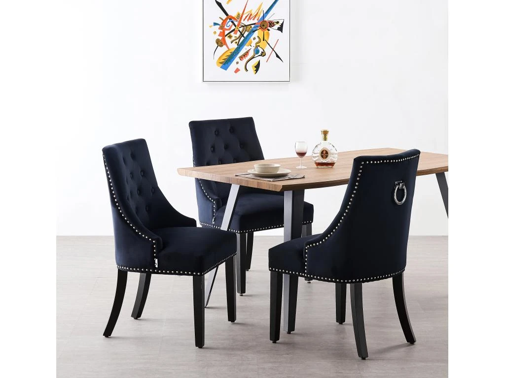 Ensemble De 2 Chaises De Salle à Manger Windsor - Rembourrage En Velours Moelleux Et Pieds En Bois Massif Robustes - Parfait Pour Votre Salle à Manger Et Salon - Noir 11 Ensemble De 2 Chaises De Salle à Manger Windsor - Rembourrage En Velours Moelleux Et Pieds En Bois Massif Robustes - Parfait Pour Votre Salle à Manger Et Salon - Noir – Image 9