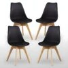 Ensemble De 4 Chaises De Salle à Manger Lorenzo Avec Siège En Similicuir élégant Et Pieds En Bois Massif - Parfait Pour La Salle à Manger, Le Salon - Noir -Mobilia Boutique chaise 14012185