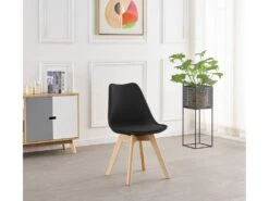 Ensemble De 4 Chaises De Salle à Manger Lorenzo Avec Siège En Similicuir élégant Et Pieds En Bois Massif - Parfait Pour La Salle à Manger, Le Salon - Noir -Mobilia Boutique chaise 14012187