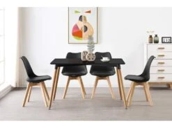 Ensemble De 4 Chaises De Salle à Manger Lorenzo Avec Siège En Similicuir élégant Et Pieds En Bois Massif - Parfait Pour La Salle à Manger, Le Salon - Noir -Mobilia Boutique chaise 14012195