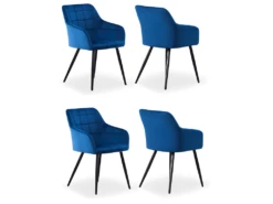 Lot De 4 Chaises De Salle à Manger Camden - Tapissées De Velours Avec Pieds En Métal - Bleu