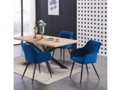 Lot De 4 Chaises De Salle à Manger Camden - Tapissées De Velours Avec Pieds En Métal - Bleu -Mobilia Boutique chaise 14059957