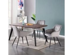 Ensemble De 4 Chaises De Salle à Manger Camden - Tapissées De Velours Avec Pieds En Métal - Gris Clair -Mobilia Boutique chaise 14060175