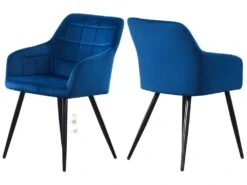 Lot De 2 Chaises De Salle à Manger Camden - Tapissées De Velours Avec Pieds En Métal - Bleu