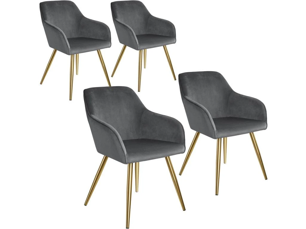 Lot De 4 Chaises Pieds Doré Siège De Salon Cuisine Salle à Manger Design élégant Velours Gris 08_0000113 3 Lot De 4 Chaises Pieds Doré Siège De Salon Cuisine Salle à Manger Design élégant Velours Gris 08_0000113