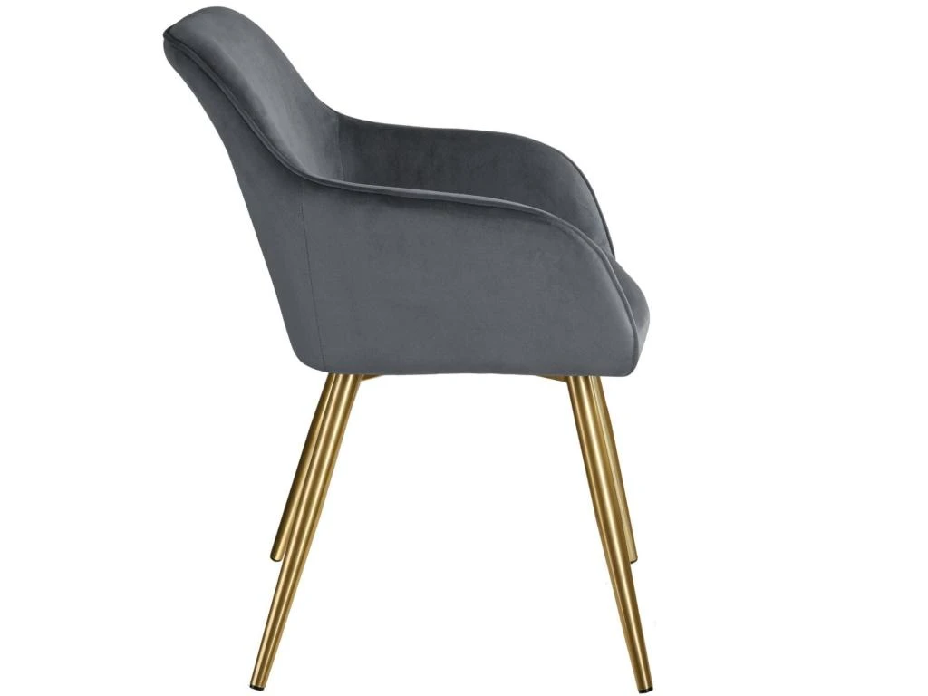 Lot De 4 Chaises Pieds Doré Siège De Salon Cuisine Salle à Manger Design élégant Velours Gris 08_0000113 5 Lot De 4 Chaises Pieds Doré Siège De Salon Cuisine Salle à Manger Design élégant Velours Gris 08_0000113 – Image 3