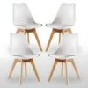 Ensemble De 4 Chaises De Salle à Manger Lorenzo Avec Siège élégant En Similicuir Et Pieds En Bois Massif - Parfait Pour La Salle à Manger, Le Salon - Blanc -Mobilia Boutique chaise 14229009