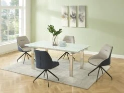 Lot De 6 Chaises En Tissu, Velours Côtelé Et Métal - Beige Et Bleu - CHANILA -Mobilia Boutique chaise 15690605