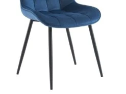 Lot De 2 Chaises Matelassées - Velours Et Métal Noir - Bleu Nuit - OLLUA -Mobilia Boutique chaise 15854201