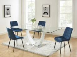 Lot De 2 Chaises Matelassées - Velours Et Métal Noir - Bleu Nuit - OLLUA -Mobilia Boutique chaise 15854205