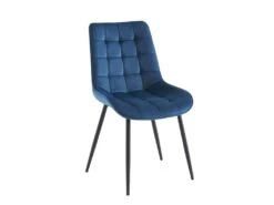 Lot De 6 Chaises Matelassées - Velours Et Métal Noir - Bleu Nuit - OLLUA -Mobilia Boutique chaise 15854215