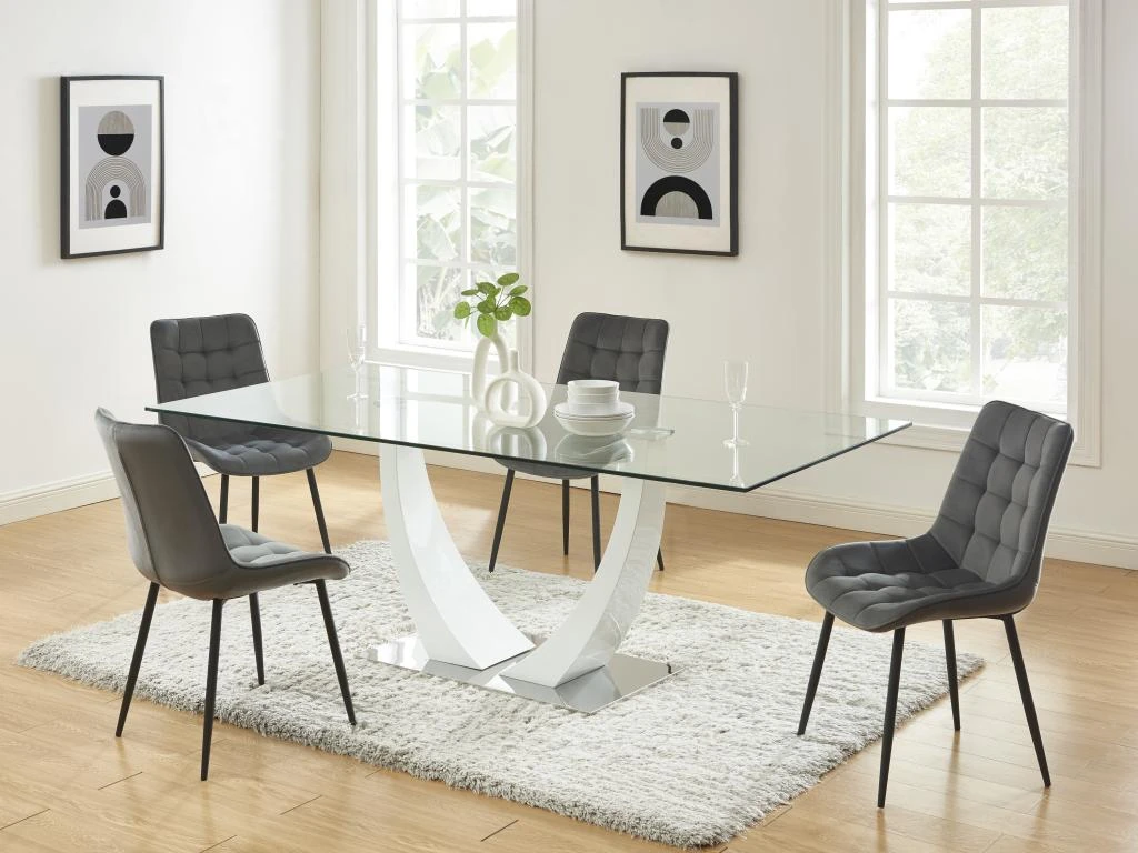 Lot De 2 Chaises Matelassées - Velours Et Métal Noir - Gris - OLLUA 4 Lot De 2 Chaises Matelassées - Velours Et Métal Noir - Gris - OLLUA – Image 2