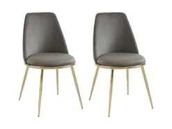 Lot De 2 Chaises En Velours Et Métal Doré - Gris - NEBINA De Pascal MORABITO