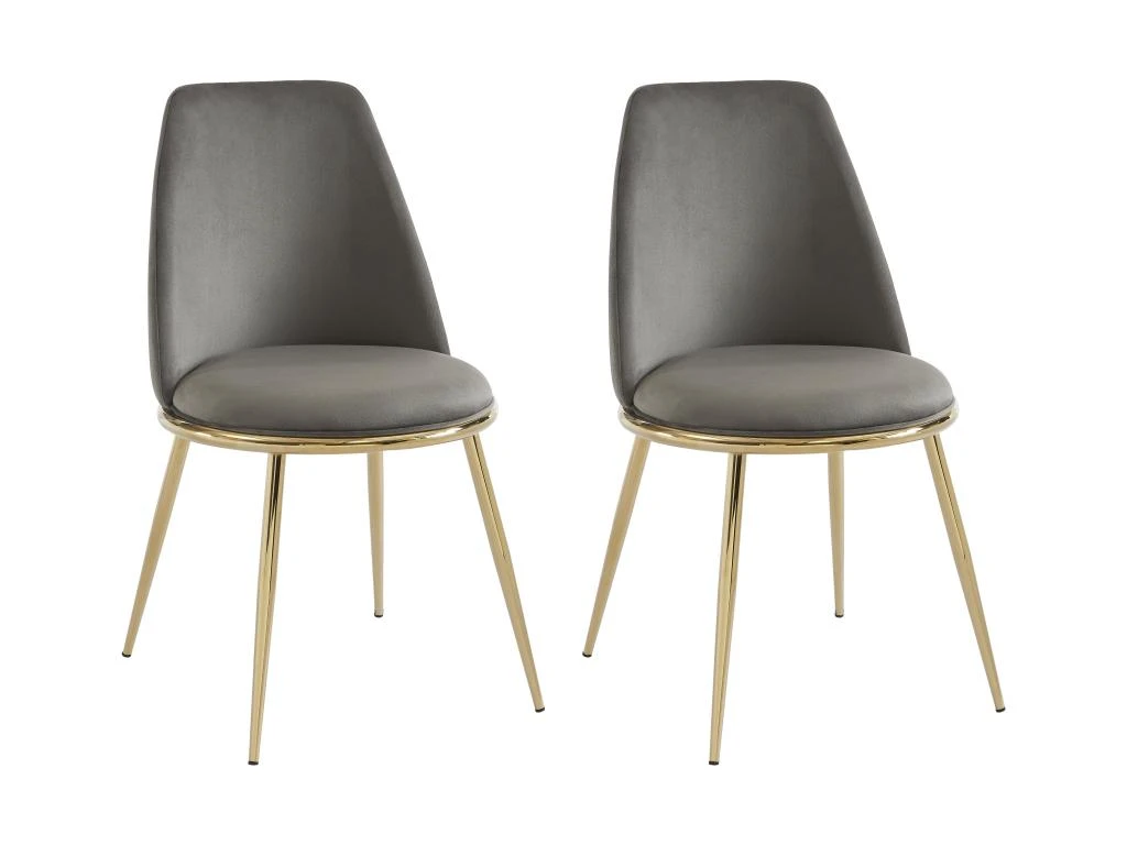 Lot De 2 Chaises En Velours Et Métal Doré - Gris - NEBINA De Pascal MORABITO 3 Lot De 2 Chaises En Velours Et Métal Doré - Gris - NEBINA De Pascal MORABITO