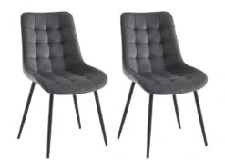 Lot De 2 Chaises Matelassées - Velours Et Métal Noir - Gris - OLLUA