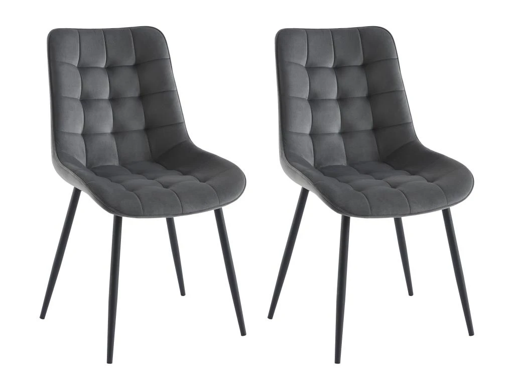 Lot De 2 Chaises Matelassées - Velours Et Métal Noir - Gris - OLLUA 3 Lot De 2 Chaises Matelassées - Velours Et Métal Noir - Gris - OLLUA