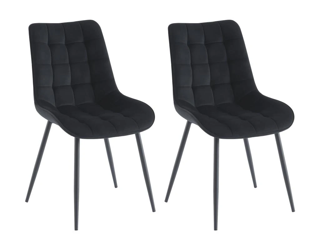 Lot De 2 Chaises Matelassées - Velours Et Métal Noir - Noir - OLLUA 3 Lot De 2 Chaises Matelassées - Velours Et Métal Noir - Noir - OLLUA