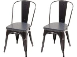 2x Chaises De Salle à Manger Cuisine Style Industriel Métal Noir Et Synthétique Gris CDS04456