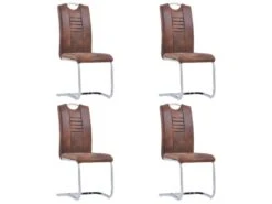 Lot De 4 Chaises De Salle à Manger Cuisine Design Moderne Synthétique Daim Marron CDS021730