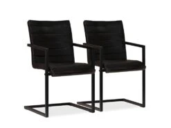 Lot De Deux Chaises De Salle à Manger Cuir Véritable Anthracite 1902161
