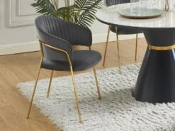 Lot De 6 Chaises En Velours Et Métal Doré - Gris - MADOLIA De Pascal MORABITO -Mobilia Boutique chaise 18320821