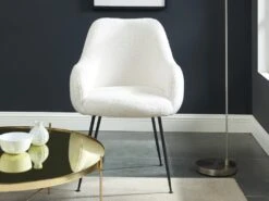 Lot De 2 Chaises Avec Accoudoirs En Tissu Bouclette Et Métal - Blanc - TOYBA -Mobilia Boutique chaise 18376599