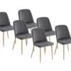 Lot De 6 Chaises En Velours Et Métal Effet Bois - Gris - MINAGRI -Mobilia Boutique chaise 18456159