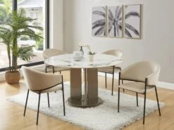 Lot De 6 Chaises Avec Accoudoirs En Velours Et Métal Noir - Beige - ORDIDA De Pascal MORABITO -Mobilia Boutique chaise 18607957