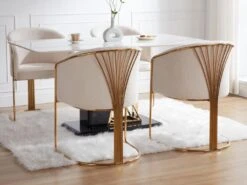 Lot De 2 Chaises Avec Accoudoirs En Tissu Bouclette Et Métal - Blanc Et Doré - JOSETHE De Pascal MORABITO -Mobilia Boutique chaise 18610023