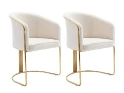 Chaise Avec Accoudoirs En Tissu Bouclette Et Métal - Blanc Et Doré - JOSETHE De Pascal MORABITO -Mobilia Boutique chaise 18610093