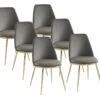 Lot De 6 Chaises En Velours Et Métal Doré - Gris - NEBINA De Pascal MORABITO