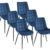 Lot De 6 Chaises Matelassées - Velours Et Métal Noir - Bleu Nuit - OLLUA 2 Lot De 6 Chaises Matelassées - Velours Et Métal Noir - Bleu Nuit - OLLUA -Mobilia Boutique chaise 18818505